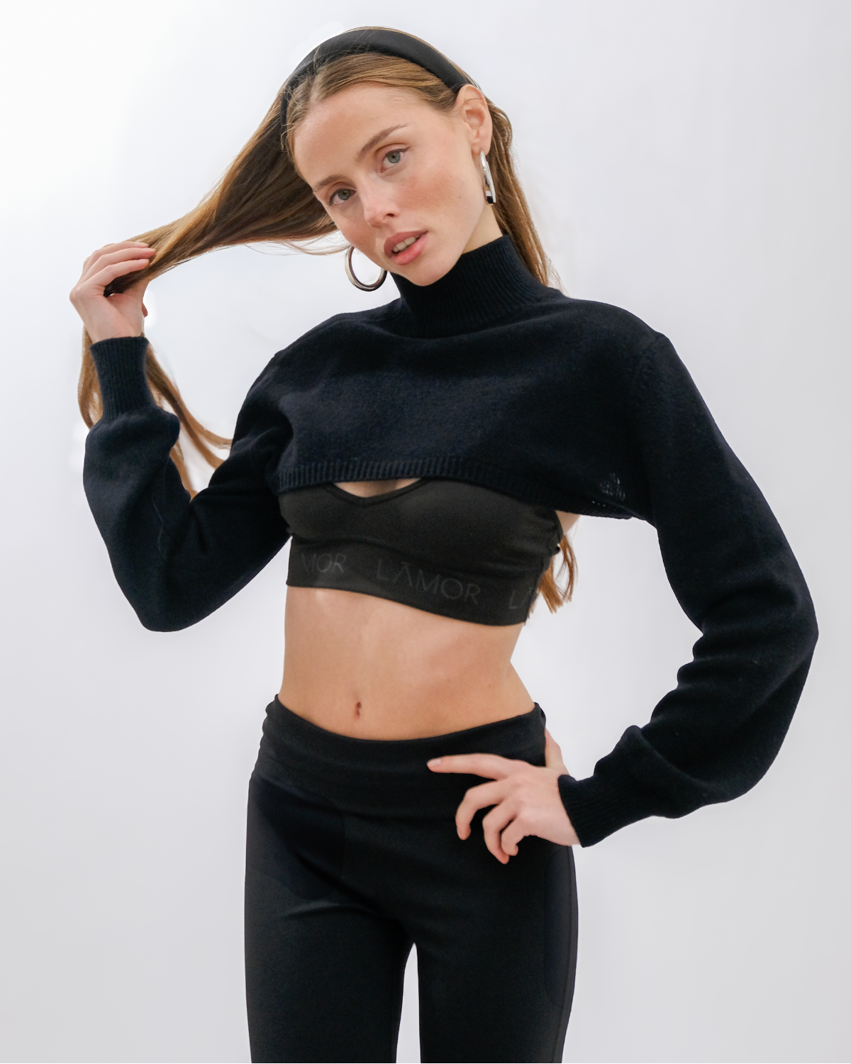 Cropped knitted long sleeve COUTURE Iron Black