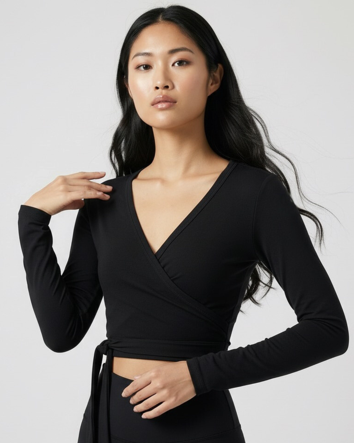 Ā-SOFT™ Silk Jersey Wrap Top Lamor Cache-Couture Iron Black