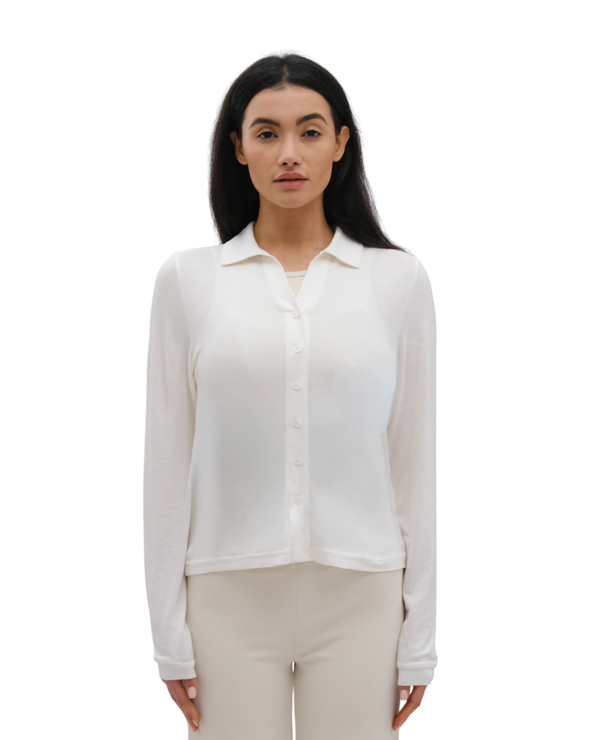 Silk Jersey Blouse Button Front Lamor Couture Soft Cream
