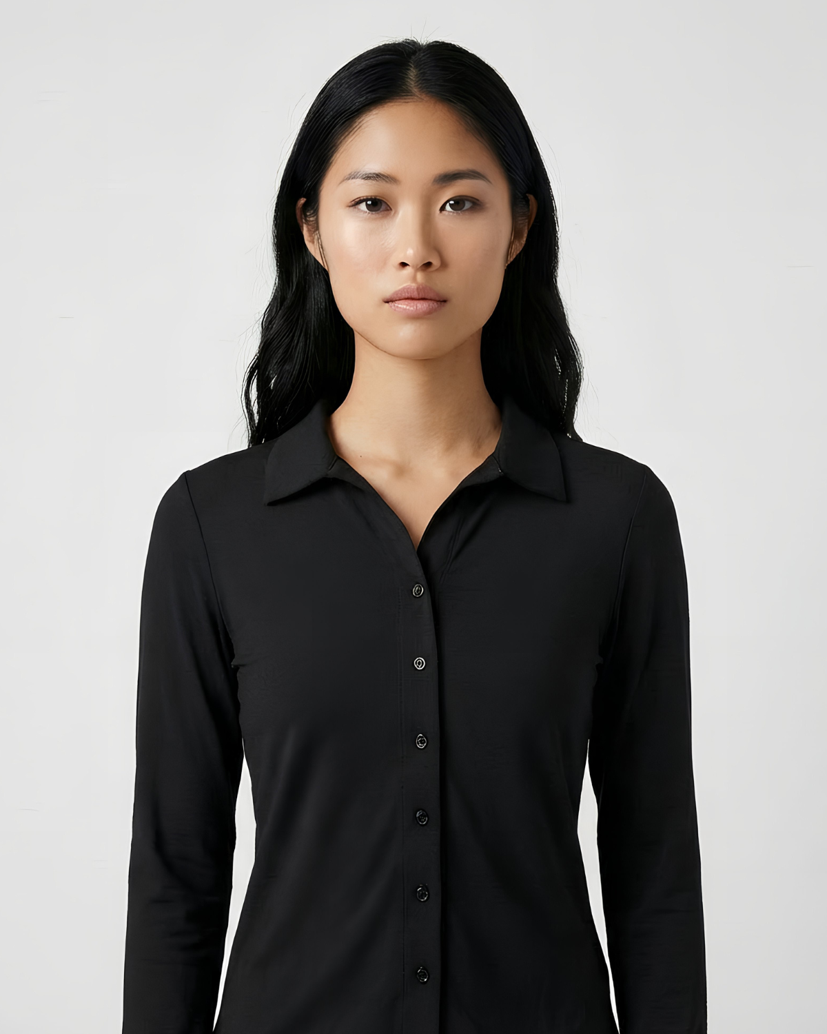 Silk Jersey Blouse Button Front Lamor Couture Iron Black