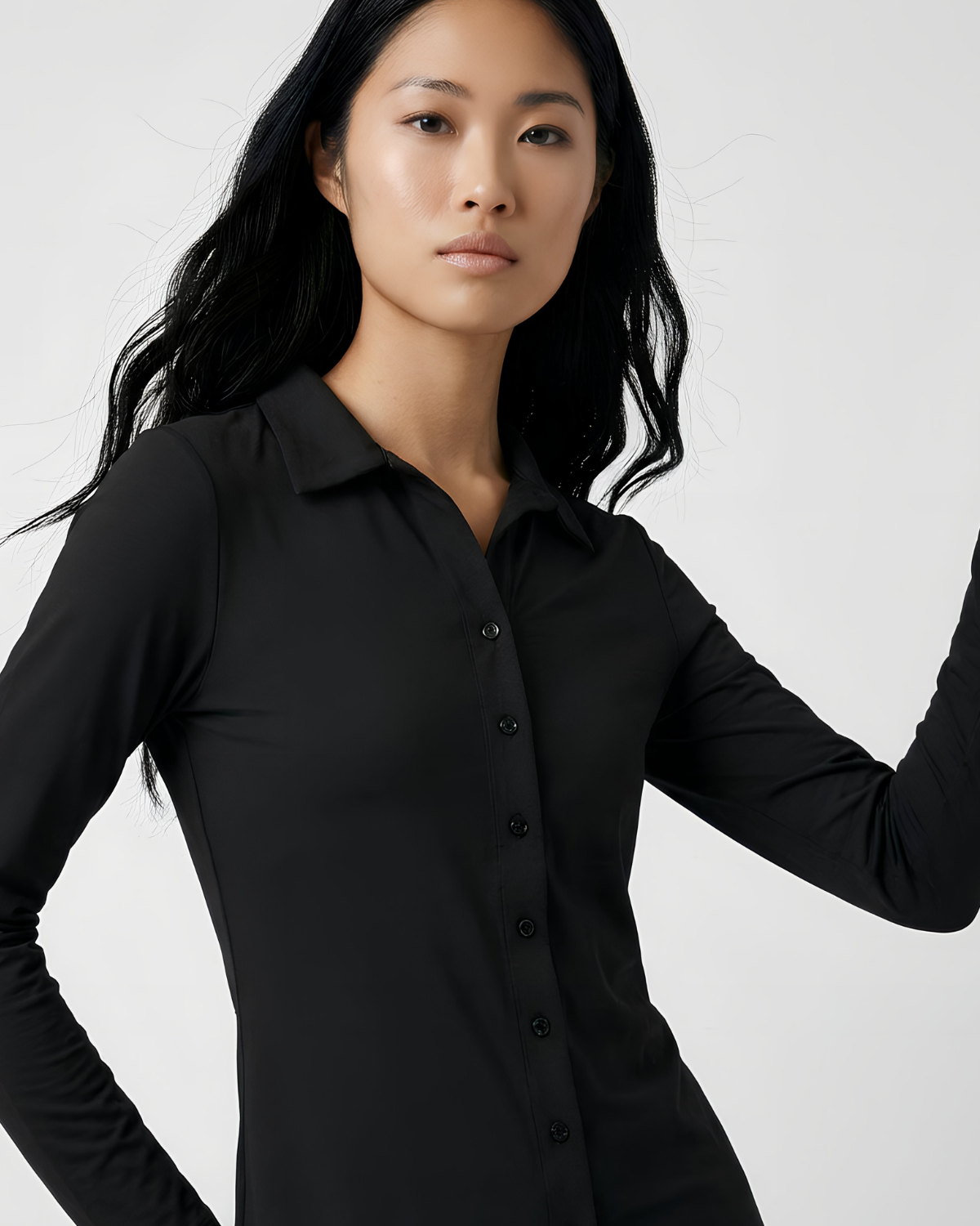 Silk Jersey Blouse Button Front Lamor Couture Iron Black