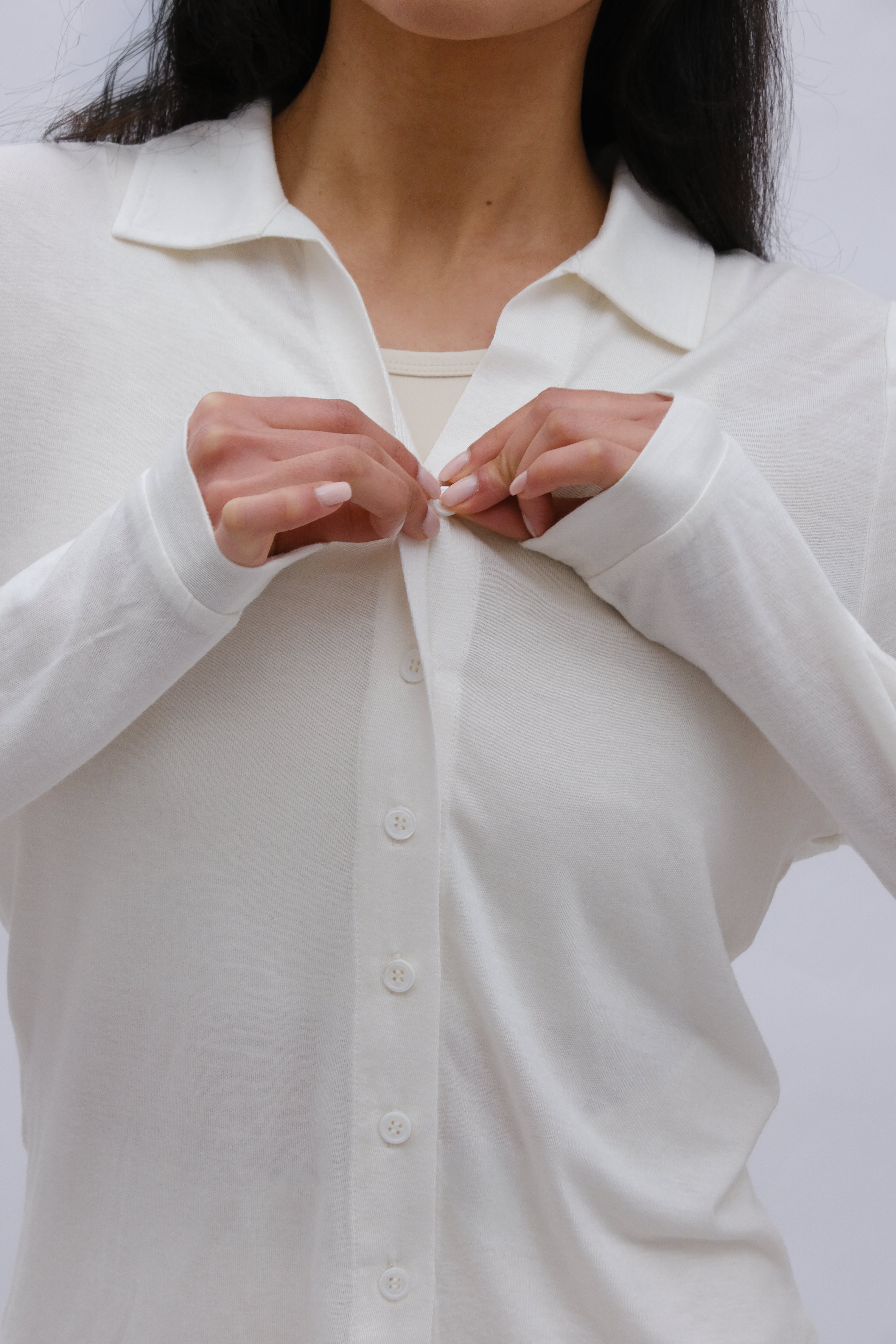 Ā-SOFT™ Silk Jersey Blouse  Button Front  Lamor Couture Soft Cream