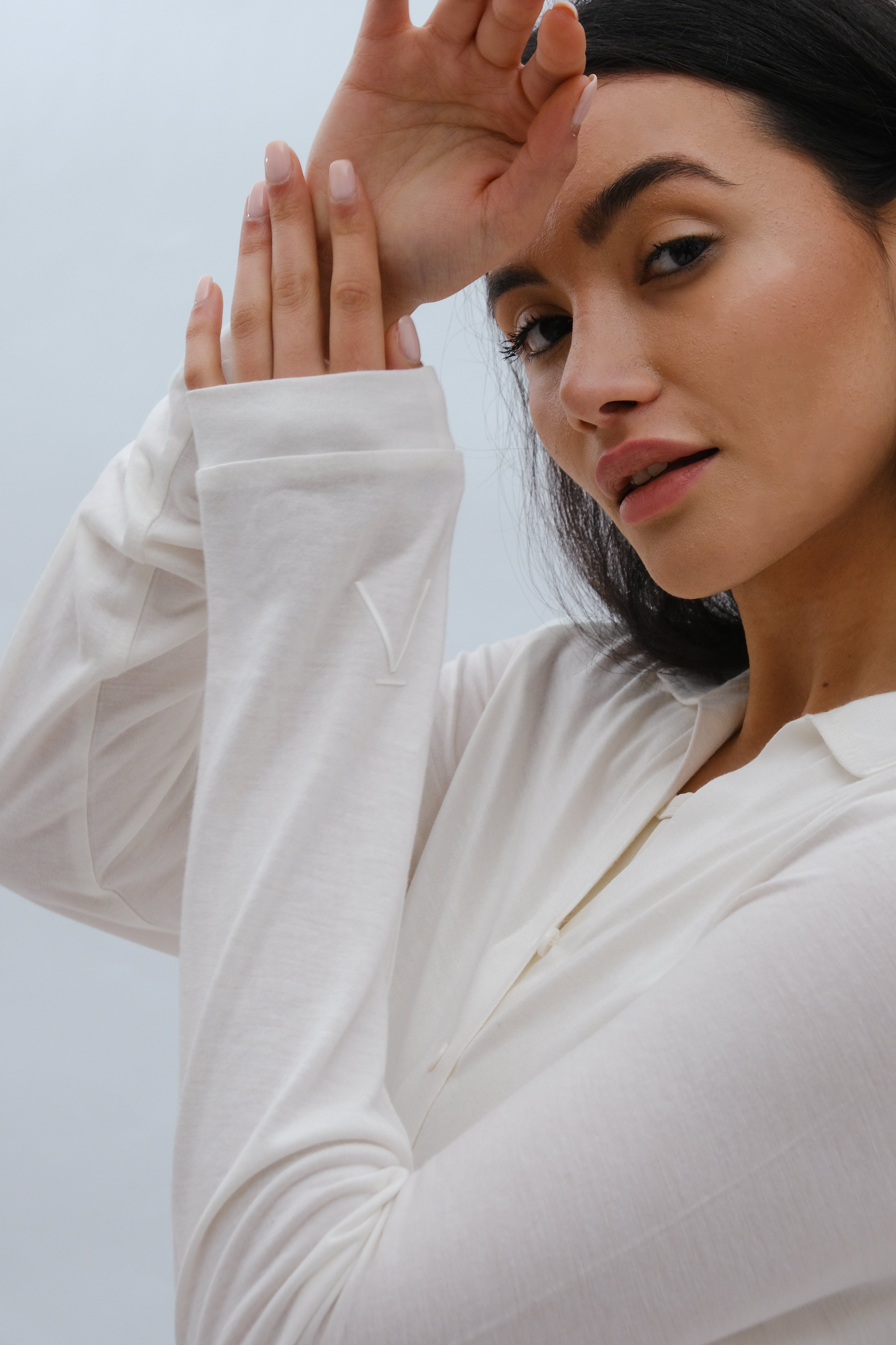 Ā-SOFT™ Silk Jersey Blouse  Button Front  Lamor Couture Soft Cream